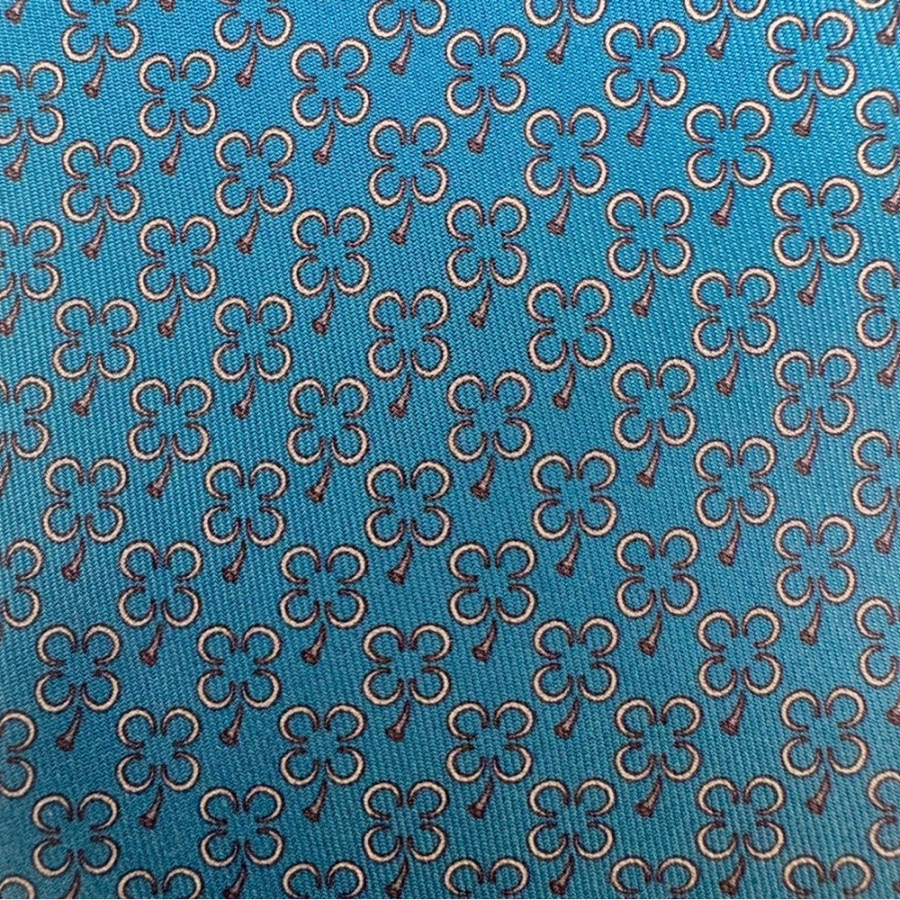 Authentic Hermès Paris Silk Necktie 605987 TA Teal Blue Clovers